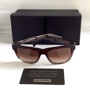 Jil Sander Burgundy to Clear Gradient Wayfarer Sunglasses with Brown Lenses